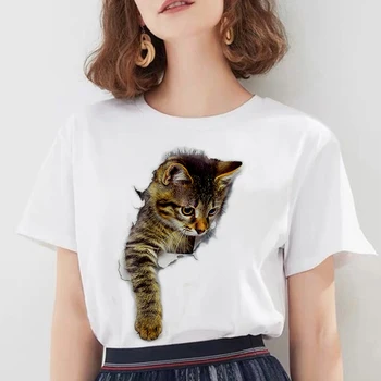 Mados 3D katė Spausdinimo Harajuku Moterys T-Shirt Vasaros Trumpas rankovės O-kaklo Marškinėlius Atsitiktinis Streetwear Viršų Moteriška T marškiniai, Drabužiai