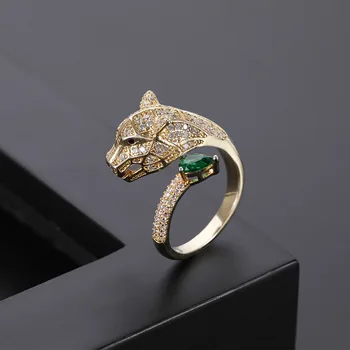 Mados asmenybės leopard galvą dizaino aukso cirkonis vestuvių žiedas vyrams ir moterims atidaryti žiedas bižuterijos didmeninė