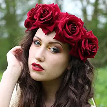 Mados Bohemijos Nuotaka Rožių Gėlių Vainikas Kaspinai Moterų Mergina Gėlių Karūna Hairband Vestuvių Lankelis Girliandą Plaukų Aksesuarai