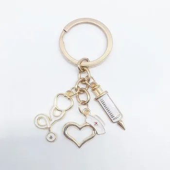 Mados keychain populiarus naujas rose gold medicinos stetoskopas švirkštų slaugytoja bžūp keychain kūrybinės asmenybės dovana
