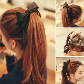 Mados Kietas Korėjos Stiliaus Šilko Satino Kaspinu Lankai Gumelės Gumos Juostos Plaukų Virvę, 6 Spalvos Plaukų, Kaklaraištis, Plaukų Aksesuarai Moterims