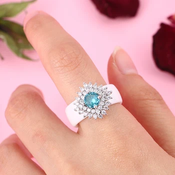Mados Kristalų Dalyvavimas Nagų Dizaino Karšto Parduoti Žiedus Moterims AAA Mėlyna Balta Kubinis Cirkonis Elegantiškas Keraminiai Žiedai, Moteris Dovaną