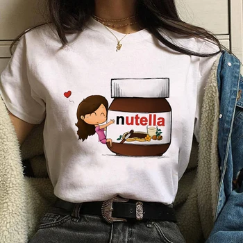 Mados Moterų Drabužiai Mielas Duona ir Nutella Print T-shirt Tumblr Femme Mergina Tees Hipster Kawaii Atostogų Vasarą Femme Viršūnės