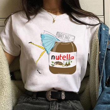 Mados Moterų Drabužiai Mielas Duona ir Nutella Print T-shirt Tumblr Femme Mergina Tees Hipster Kawaii Atostogų Vasarą Femme Viršūnės