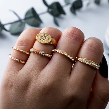 Mados Moterų Žiedas Nustatyti Kristalų Nutiesti Star Bague Bohemijos Metalo Minimalistinio Sąnario Piršto Žiedai moterų vestuvių juostoje Žiedas Bijoux