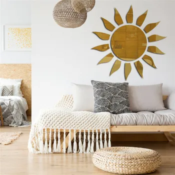 Mados Nuimamu 3D Saulės Sun Flower Dekoratyvinės Sienų Veidrodis, Lipdukas, Decal Vinilo Už Namų Puošybai 
