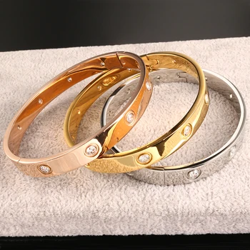 Mados Prekės ženklo Moterų Apyrankės & Bangles Atidaryti Manžetai Dizaino Nerūdijančio Plieno Crystal Apyrankės Prabanga Rose Aukso Papuošalai vestuvėms