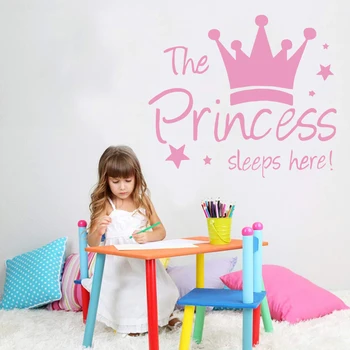 Mados Princesė Miegoti Čia Frase Sienų Lipdukai Meno Decal Mergina Kambarys Decal Vaikų Miegamasis vinilo Lipdukas sumalti