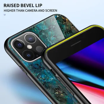Mados Spalvinga Marmuro Stiklo Shell Telefono dėklas Skirtas iPhone 11 12, Pro 12 Mini X XR XS Max SE 2020 7 8 Plus atsparus smūgiams Minkštas Viršelis