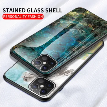Mados Spalvinga Marmuro Stiklo Shell Telefono dėklas Skirtas iPhone 11 12, Pro 12 Mini X XR XS Max SE 2020 7 8 Plus atsparus smūgiams Minkštas Viršelis