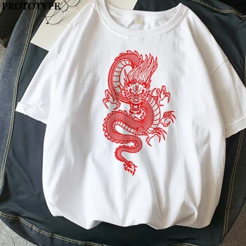 Mados Streetwear tees moterų marškinėlius Ulzzang Harajuku senovinių Kinų drakonas spausdinti marškinėlius moterims, vasaros nauji laisvi atsitiktinis Viršūnės
