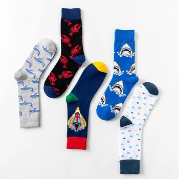 Mados šukuotos medvilnės vyriškos kojinės Harajuku spalvinga laimingas, juokingi žuvis ilgai dalyje, šilta suknelė, kojinės vyriškos Kalėdų dovana kojinės