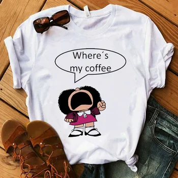 Mafalda marškinėliai Moterims Vasaros harajuku atsitiktinis trumpomis rankovėmis T shirts Streetwear O Kaklas Baltas Viršūnes Trišakis 90-ųjų Top marškinėlius Femme_T-Shirt