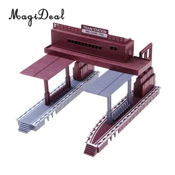 MagiDeal 1:87 Scale Traukinių Stoties Modeliavimas Išdėstymas HO Gabaritas Pastato Modelis Diorama Traukinio Bėgių Kraštovaizdžio Vaikų Žaislas