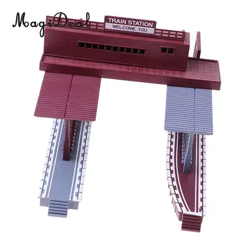 MagiDeal 1:87 Scale Traukinių Stoties Modeliavimas Išdėstymas HO Gabaritas Pastato Modelis Diorama Traukinio Bėgių Kraštovaizdžio Vaikų Žaislas