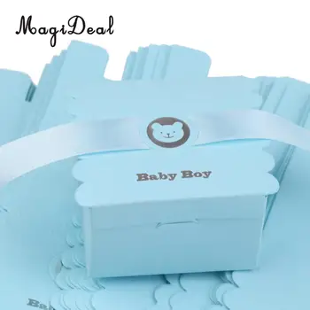 MagiDeal 50Pcs Mielas Popieriaus Bear Kūdikiui Berniukas Saldus Šokolado Saldainiai Dėžutėse Su Satino Kaspinu Kūdikio Krikštynos Baby Shower Dekoras