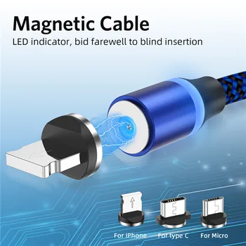 Magnetinio USB Laidas, Greito Įkrovimo LED 