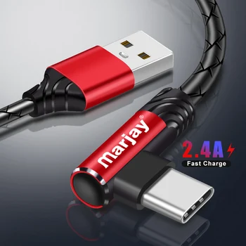 Marjay USB C Tipo Kabelis 90 Laipsnių 2.4 Greito Įkrovimo Duomenų Tipas-C Kabelio 
