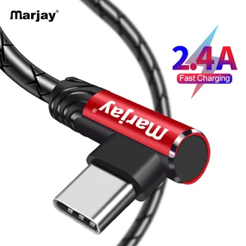 Marjay USB C Tipo Kabelis 90 Laipsnių 2.4 Greito Įkrovimo Duomenų Tipas-C Kabelio 