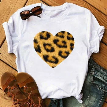 Maycaur Mados Leopardas Spausdinti Meilė, T-marškinėliai, Pelės Moterų Marškinėliai Atsitiktinis Baltoji Moteris Tshirts Harajuku Marškinėliai Femme Viršūnes Tees