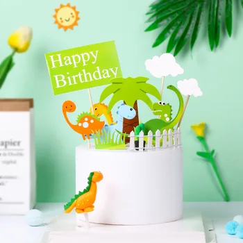 Mažas dinozauras, vulkanas tortas dekoravimo laimingas gimtadienio tortas topper žalia žolė, kepimo apdailos Vaikų Dienos Animacinių filmų gyvūnų