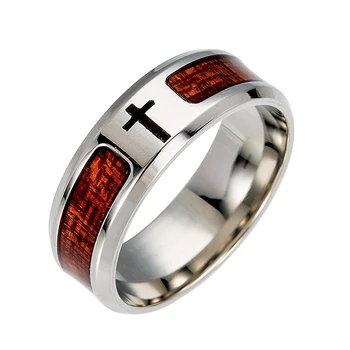 Mediniai Krikščionių Jėzus Titano Plieno Vyro Žiedas 8mm Pločio Graviruotas Jėzus