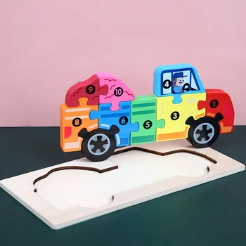 Medinės 3D Puzzle Dėlionės Vaikams, Kūdikių Animacinių filmų Gyvūnų/Eismo Galvosūkiai Švietimo Žaislas Vaikams, Žaislas, Dovanos berniukams ir mergaitėms