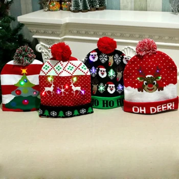 Megzti LED Kalėdų Skrybėlę Kepuraitė Šviesos Apšviesti Šilta Skrybėlę Kalėdų Medžio Sniego, Vaikams, Suaugusiems, naujieji Metai, Kalėdinis Dekoras