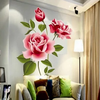 Meilė 3D Rožių Gėlių Sienų Lipdukai Miegamojo Kambarį TV Apdailos Siena Lipdukas Namų Dekoro Decal Meno