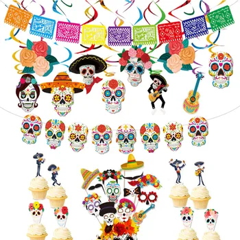 Meksikoje Mirusiųjų Dienos Tema Kaukolė Reklama Spalvotų Meksikos Fotografijos Fonas su Photo Booth Rekvizitas, Dekoracijos