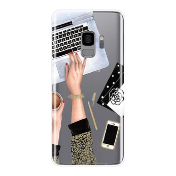 Mergina Bosas Rožinė Moterys, Telefono Dėklas, Skirtas Samsung Galaxy Note 9 8 5 4 Silikono Minkštas Galinio Dangtelio Samsung S8 S9 Plus S5 S6 S7 Krašto