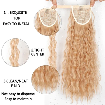 MERISI PLAUKŲ Sintetinių Hairpiece Kukurūzų Banguoti, Ilgi plaukai surišti į uodegą Wrap apie Įrašą Plaukų priauginimas Ombre Rudas Ponis Uodega Šviesūs Plaukų Fack
