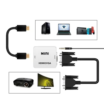 MEUYAG 1080P Mini HDMI į VGA Adapteris Skaitmeninio į Analoginį Keitiklis Jungtis HDMI2VGA Su Audio PC Nešiojamas HDTV Projektorius