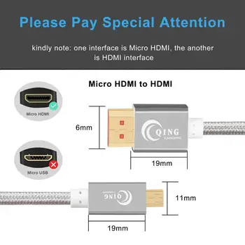 Micro HDMI į HDMI Kabelis, 2.0 4k 3D 1080P High Speed HDMI Adapteris GoPro Hero 7 Black Hero 5 Aviečių Pi 4 Lenovo Mikro HDMI