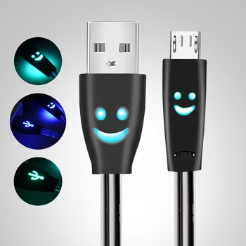 Micro USB Kabelis Besišypsantis Veidas Švyti LED šviesos spartusis įkrovimas USB Duomenų Kabelį, Skirtą 