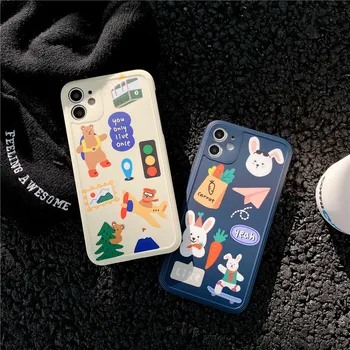 Mielas Animacinių filmų Gyvūnų Grafiti Bear Rabbit Telefono dėklas Skirtas iPhone 11 Pro Max Xr X Xs Max 7 7PLus 8 Plius Atvejais Minkštas Silikoninis Dangtelis