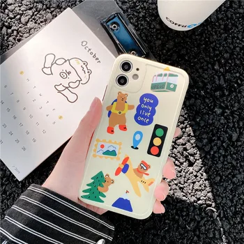 Mielas Animacinių filmų Gyvūnų Grafiti Bear Rabbit Telefono dėklas Skirtas iPhone 11 Pro Max Xr X Xs Max 7 7PLus 8 Plius Atvejais Minkštas Silikoninis Dangtelis