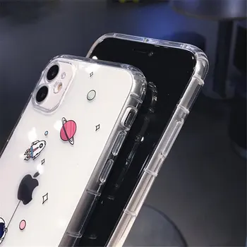 Mielas Astronautas Modelio Telefono dėklas Skirtas iPhone 12 mini Pro 11 Max X XR XS Raketų Max 7 8 Plius Skaidrus Planetos Minkštos TPU Dangtis