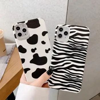 Mielas Balta Juoda Karvė Zebra Telefono dėklas Skirtas iphone 11 Pro XR XS Max X Minkštas Šilko Apima, 