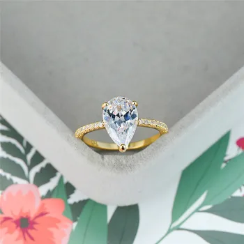 Mielas Moterų White Crystal Akmens Žiedas Minimalistinio Geltono Aukso Vestuviniai Žiedai, Moterų Meilės, Vestuvių Vandens Lašas Vestuvinis Žiedas