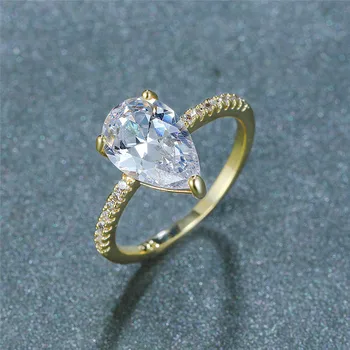 Mielas Moterų White Crystal Akmens Žiedas Minimalistinio Geltono Aukso Vestuviniai Žiedai, Moterų Meilės, Vestuvių Vandens Lašas Vestuvinis Žiedas