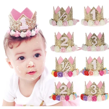 Mielas Princesė Baby Girl Birthday Party Hat Gėlių Karūna Šalies Lankelis Aukso Hairband Plaukų Aksesuarai Fotografijos Rekvizitai