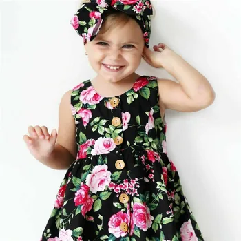 Mielas Pyplys Vaikams Baby Girl Gėlių Suknelė Šalis Suknelės Sundress Lankelis Komplektus Berankovis Vasaros Gėlių Kasdieniai Drabužiai