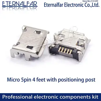 MINI USB 2.0 V8 Tipo B Micro Male Vienodo Kojų 5PIN Po 2PIN Suvirinimo Tiesios Vertikalios Jungtis Adata Suvirinimo Viela PCB 
