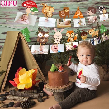 Miško Foto Reklama su Gimtadieniu Reklama Safari Šalies Džiunglių Gyvūnų Šalis Dekoro Vaikams 1-ojo Gimtadienio Prekių Babyshower