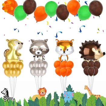 Miško Gyvūnų Balionai Meškėnas Fox Folija Helio Ballon Su Gimtadieniu Džiunglių Berniukas, Mergaitė, Baby Shower Dekoracijos Vaikams Žaislas