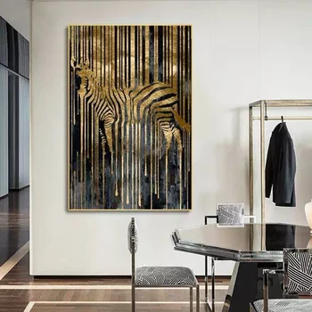 Modernaus Stiliaus Abstraktus Aukso Folija Arklių Zebra Gyvūnų, Drobė, Tapyba, Plakatas Ir Spausdina Sienos Nuotraukas Gyvenimo Kambario Dekoro