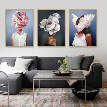 Modernus Paveikslas Lady Galvos Gėlių Nuotrauką Namų Dekoro Šiaurės Drobės Tapybos Sienos Menas, Plakatų ir grafikos Dekoro Kambarių Bendrabučio Kambario