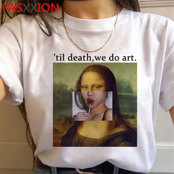 Mona Lisa Estetinės Juokingas Animacinių filmų Marškinėliai Moterims Grunge Derliaus 90s T-shirt Grafikos Mados Marškinėlius Streetwear Naujas Top Tees Moteris