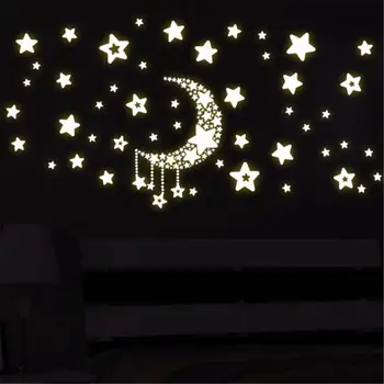 Moon Star Fluorescencijos Noctilucent Naktį Švyti Tamsoje Šviesos Vinilo Nuimamas Darželio Vaikai, Vaikų, Miegamojo Sienų Lipdukai